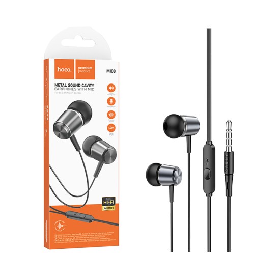 Auscultadores com Cabo Hoco M108 Spring com Microfone 3,5mm 1,2m Cinza Metálico Auscultadores com Cabo Hoco M108 Spring com Microfone 3,5mm 1,2m Cinza Metálico